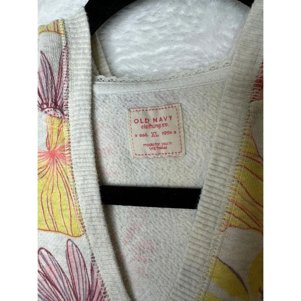 Old Navy Floral Hooded Dress Girls XL Cream Pink Yellow Y2K Short Sleeve Pocket
